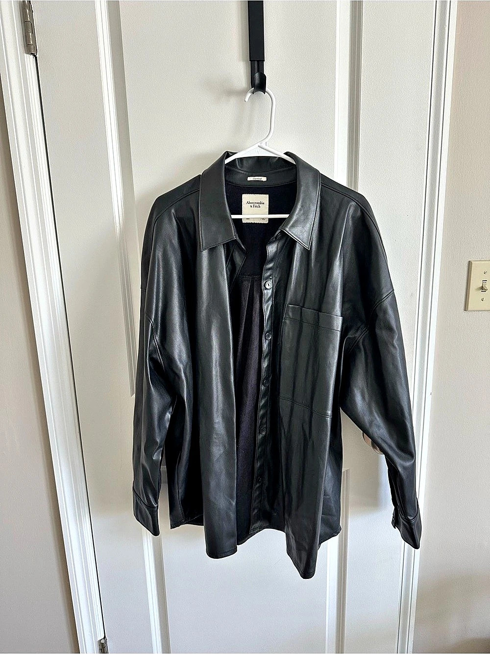Abercrombie & Fitch Oversized Vegan Leather Shirt Jacket Black XXL